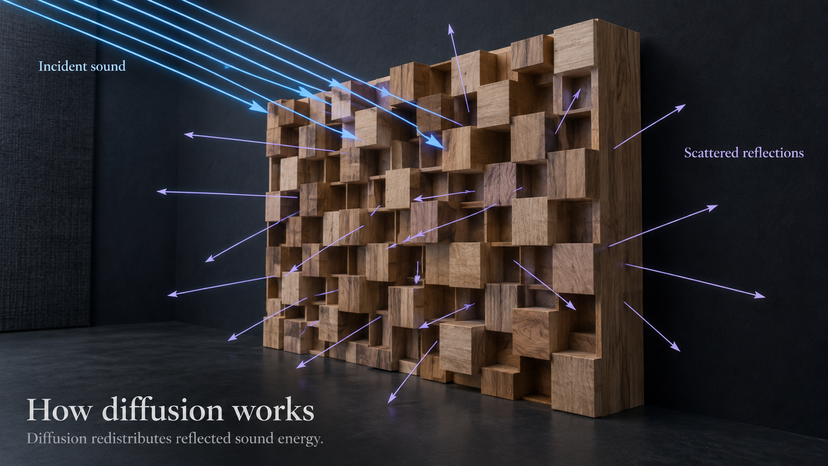 Wooden diffuser scattering reflected sound